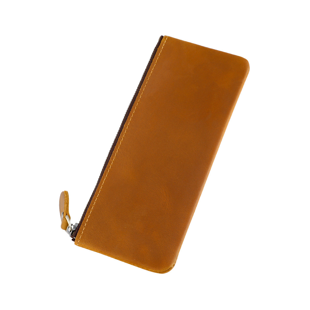 Brown Leather Long Zippered Pen Pouch