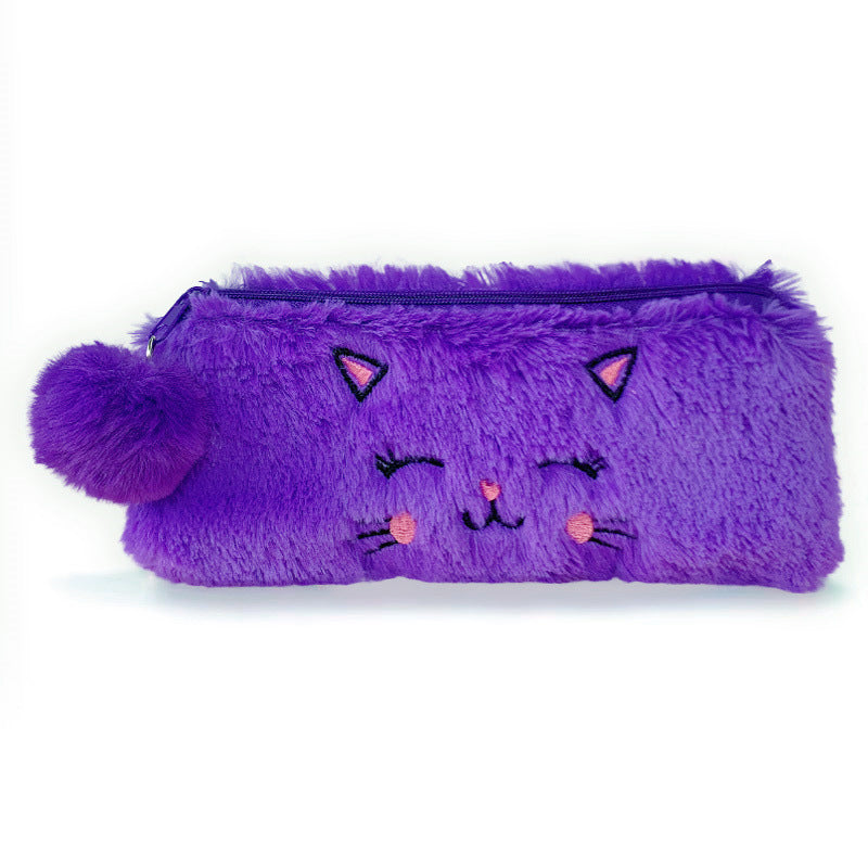 Purple Plush Cat Pencil Case